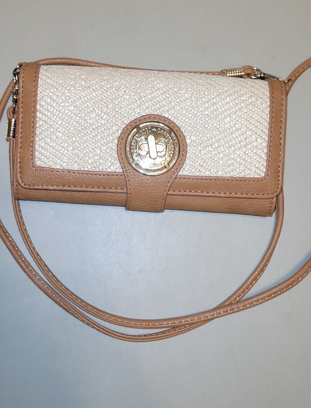 Coco & Carmen Tri-fold Crossbody Woven Front With Toggle Closure.